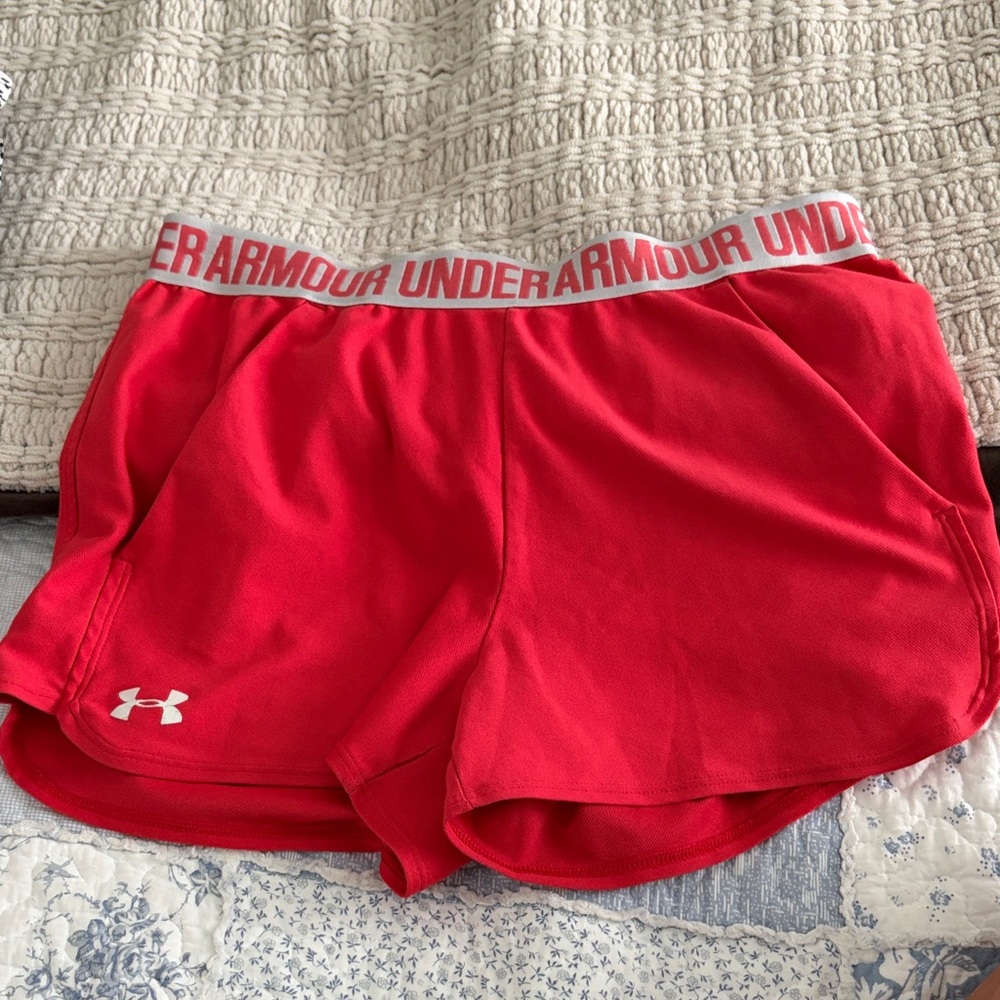 Under Armour Bright Red Women's Athletic Shorts with Logo Waistband